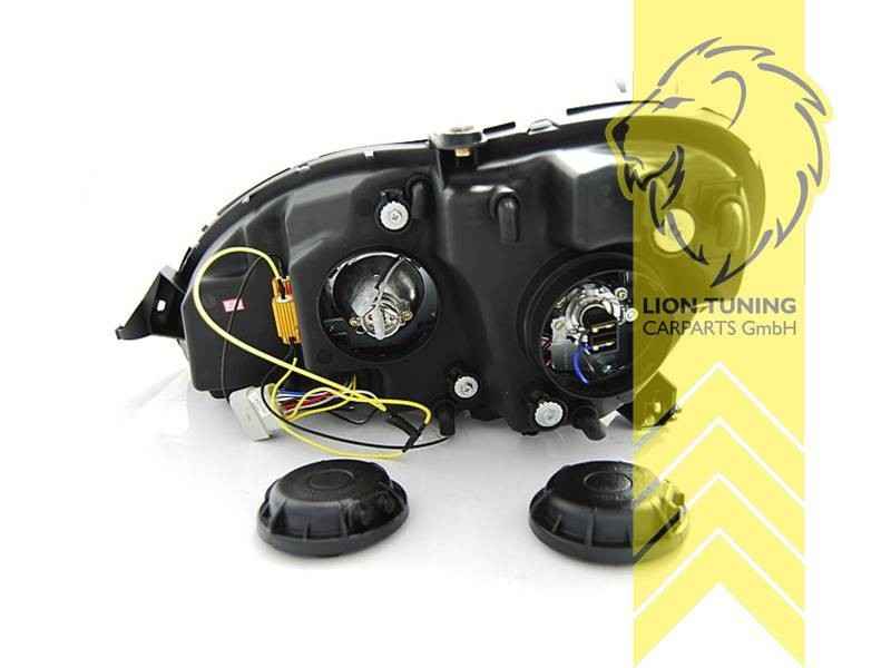 LTG Pair LED Halo DRL Headlights Mercedes S Class W220 98-05 Black EXPORT ONLY