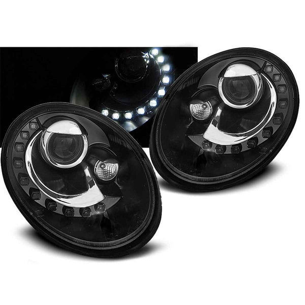 AMCP Pair LED DRL Headlights VW NEW BEETLE 06-12 Black LHD