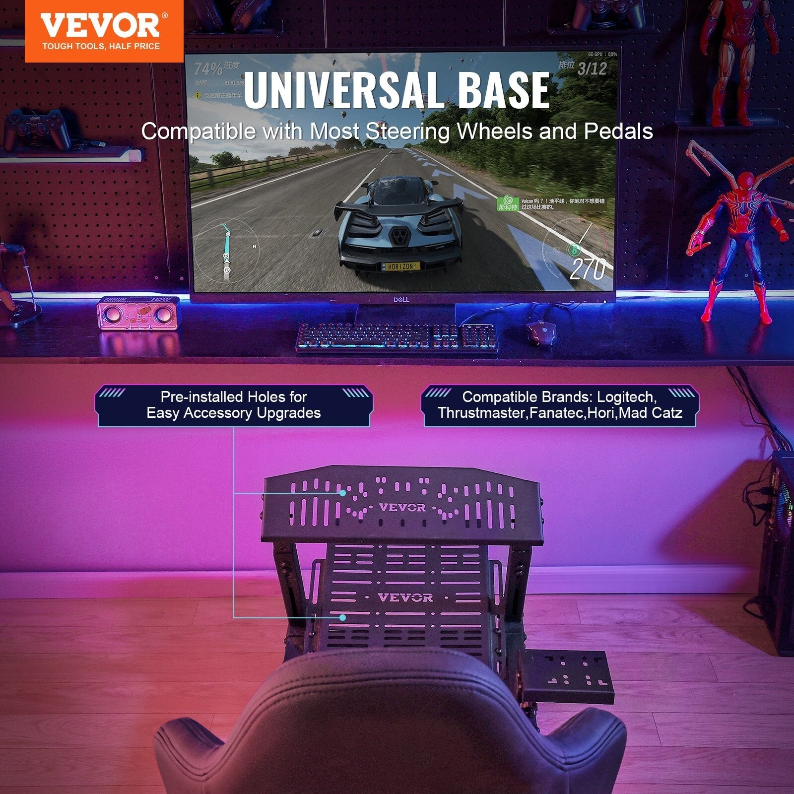 VVR Driving Game Sim Racing Frame Rig + Bucket Seat for Wheel Pedals Xbox PS PC