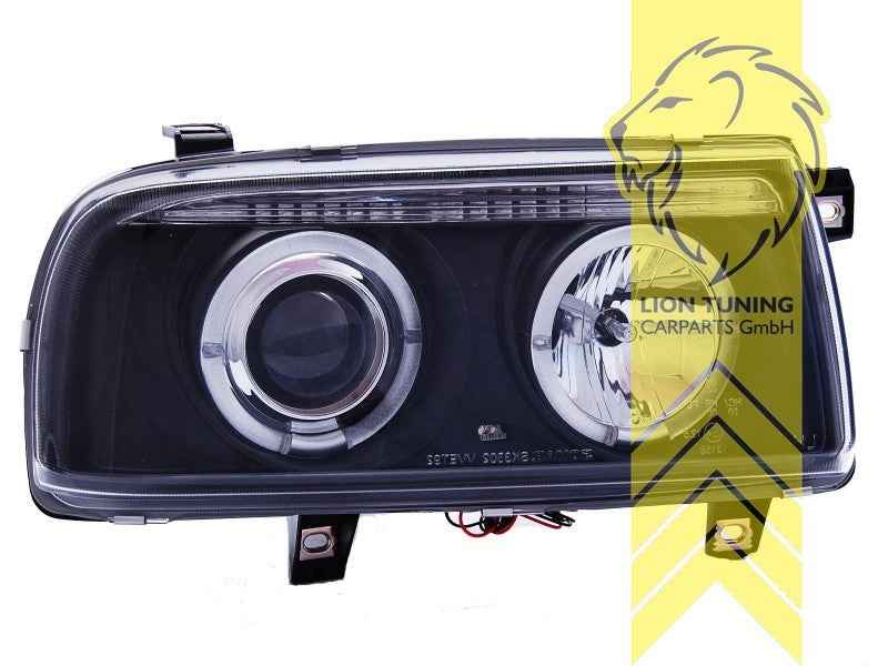 LTG Pair LED DRL Halo Ring Headlights VW Vento 1H2 91-98 Black LHD