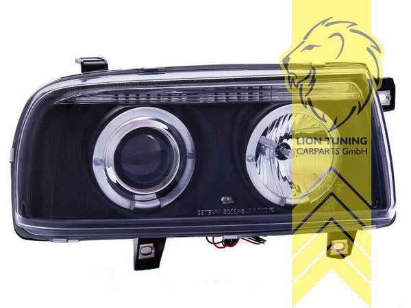 LTG Pair LED DRL Halo Ring Headlights VW Vento 1H2 91-98 Black LHD