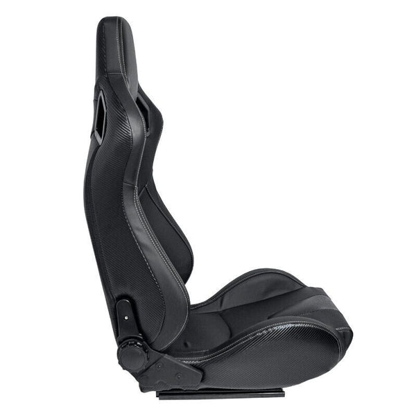 UK STOCK -ATS RK x2 Sports Bucket Seat Black Silver Stitch recline + runners