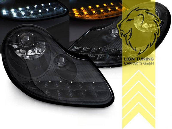 LTG Pair LED DRL Headlights Porsche 911 996 Boxster 986 Spyder 96-06 Blacked LHD