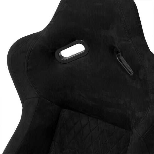 x2 Autostyle Black Suede Sports Car Bucket Seats fibreglass back-rest UK STOCK