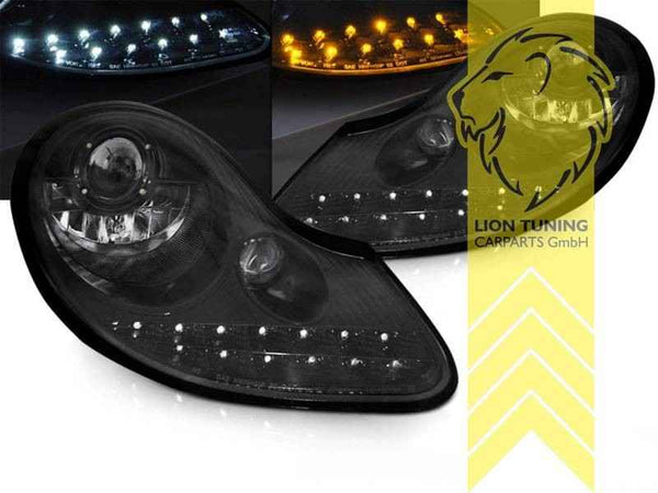 UK LTG LED DRL Headlights Porsche 911 996 Boxster 986 Spyder 96-06 Black 2 LHD