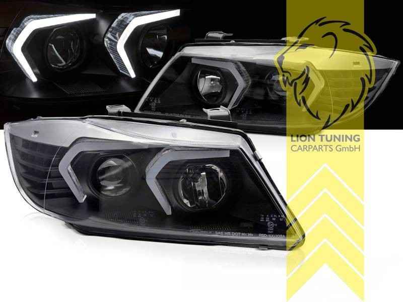 LT Pair LED DRL Lightbar Headlights BMW E90 Sedan E91 Touring 05-08 Black LHD