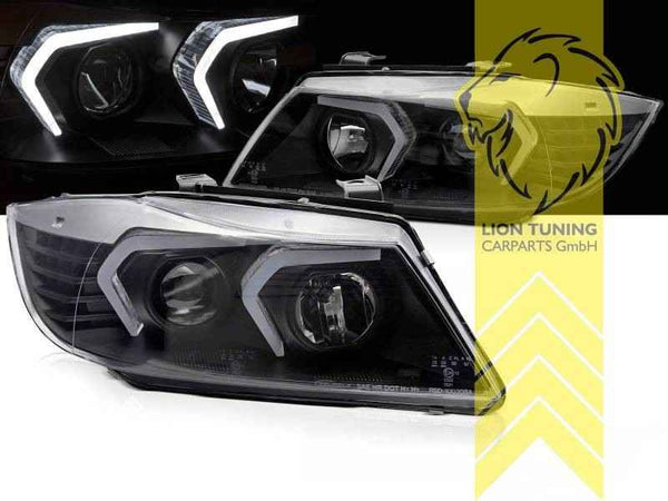 LT Pair LED DRL Lightbar Headlights BMW E90 Sedan E91 Touring 05-08 Black LHD