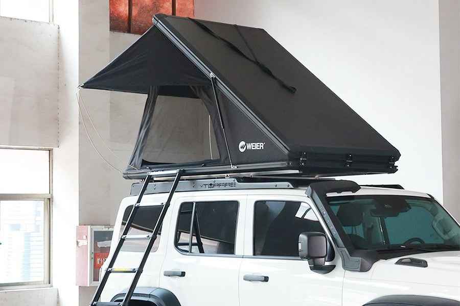 WEIER Aluminum Clamshell Hard Shell Triangle Roof Top Tent 2P + Mattress Ladder