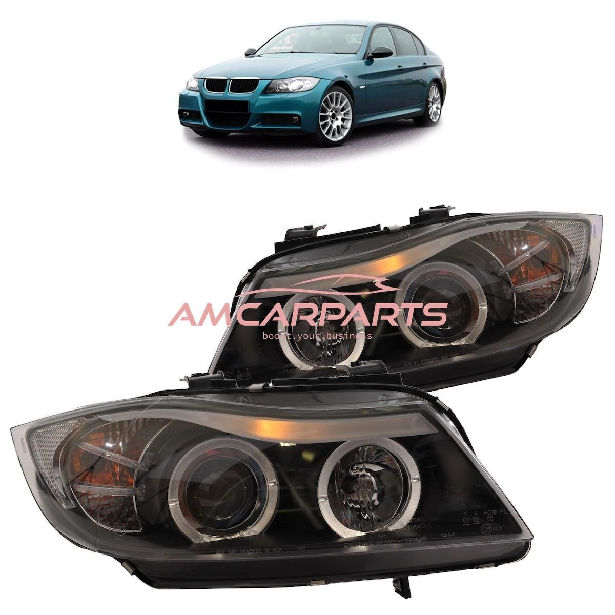 AMCP Pair LED Halo Ring Headlights BMW 3 E90 Sedan E91 Touring 05-12 LHD