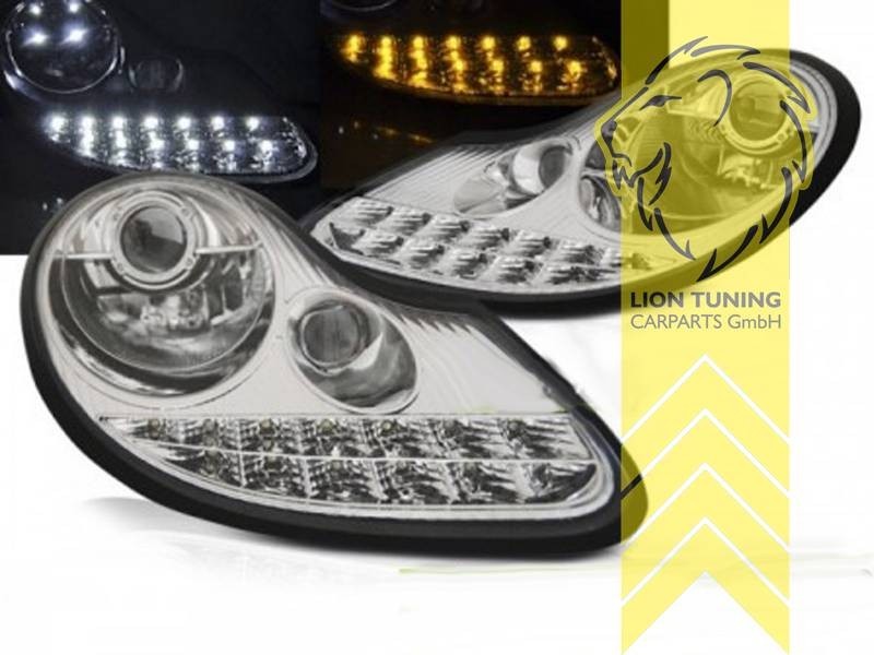 LTG Pair LED DRL Headlights Porsche 911 996 Boxster 986 Spyder 96-06 Chrome LHD