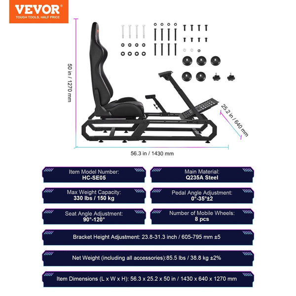 VVR Driving Game Sim Racing Frame Rig + Bucket Seat for Wheel Pedals Xbox PS PC