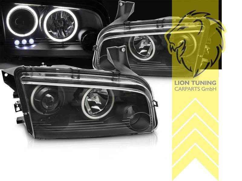 LTG Pair LED DRL Halo Headlights Dodge Charger LX Black 05-10 LHD EXPORT ONLY