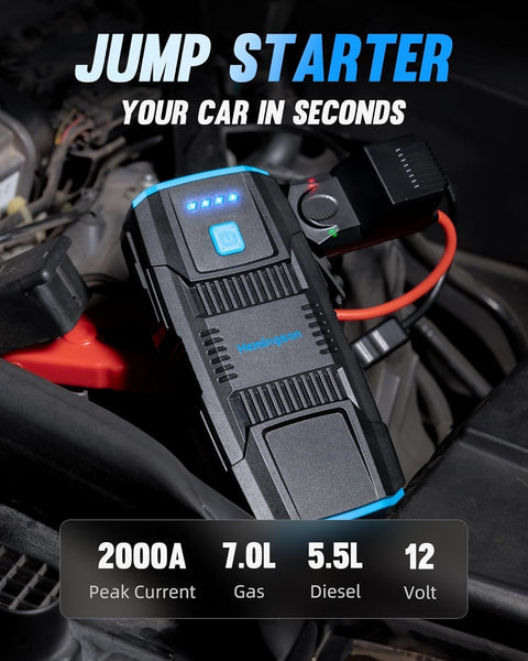 Jump Starter Portable Pack HEMINGSON 2000A Peak Battery 12V 7.0L / 5.5L 4 Modes