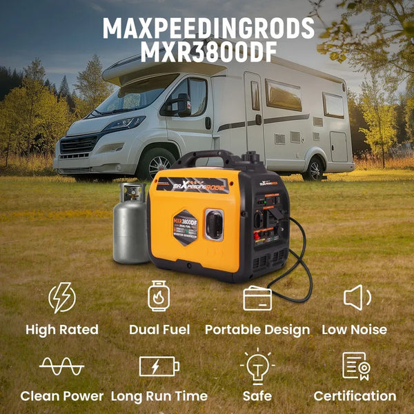 MXPR Generator Petrol Inverter 3500W Portable 22kg RV SUV Camping Home Backup