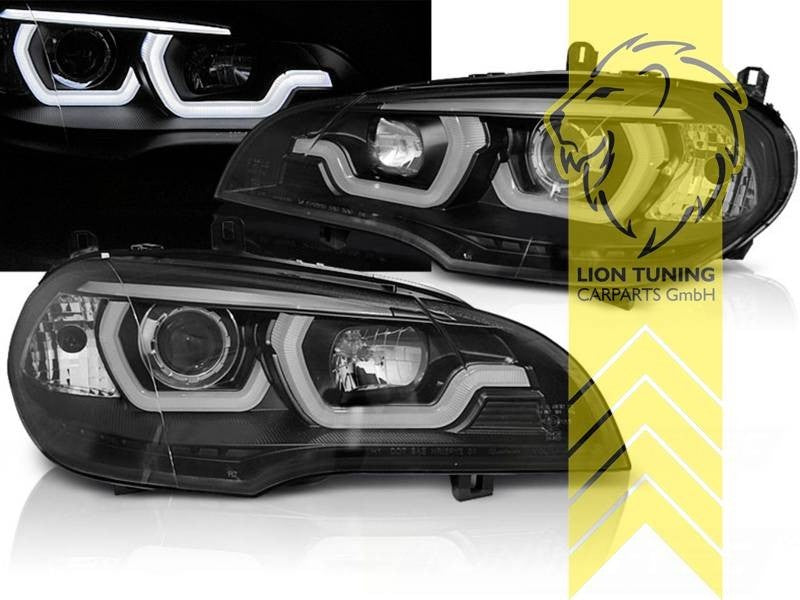 LTG Pair LED DRL 4D Headlights BMW X5 M X5M S63 E70 07-13 black LHD