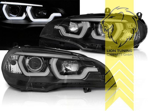 LTG Pair LED DRL 4D Headlights BMW X5 M X5M S63 E70 07-13 black LHD