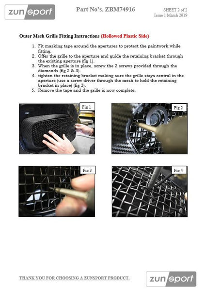 ZUNSPORT ZBM75016P BMW M140i Front Bumper Grille Set Black