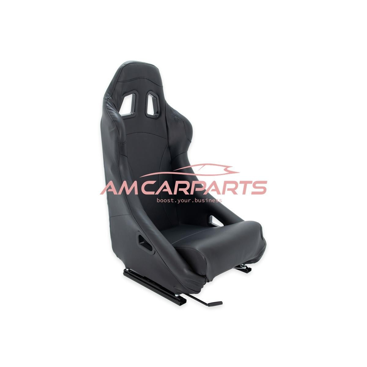 AMCP Pair Universal Fixed Back Motorsport Bucket Sports Seats PVC Black + slides