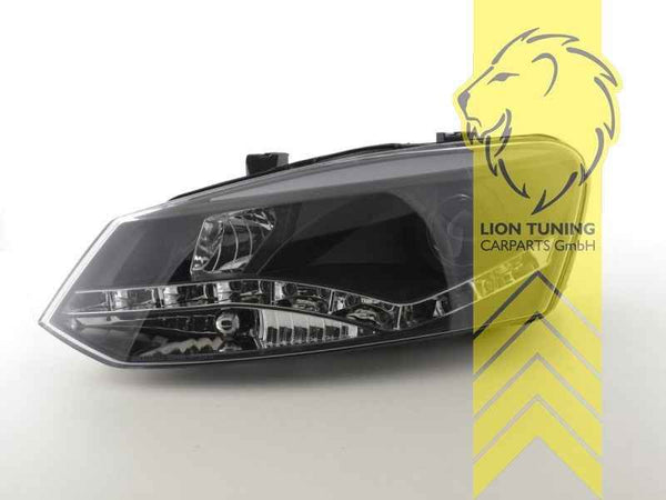 LTG Pair LED DRL Halo Lightbar Headlights VW Polo 6R 6C 09-17 Black LHD