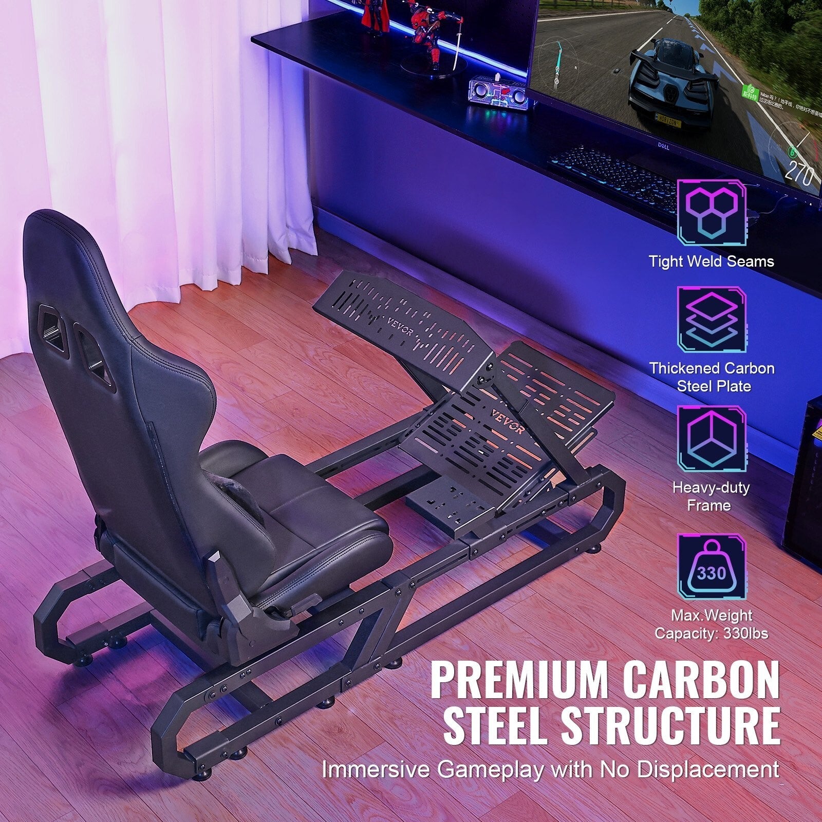 VVR Driving Game Sim Racing Frame Rig + Bucket Seat for Wheel Pedals Xbox PS PC