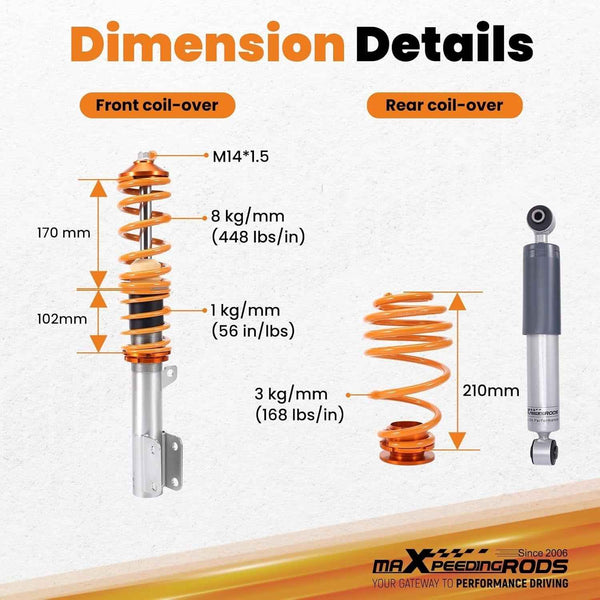 MXPR Coilovers Kit Astra Mk4 Astra G Estate 1.6 2.2 TD Ti 16V DT 98-04 Zafira A