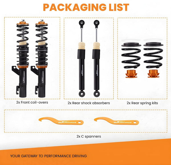 MXPR Coilovers Kit Audi TT Mk1 8N Quattro 98-06 1.8T 3.2 VR6 02 Coupe Roadster