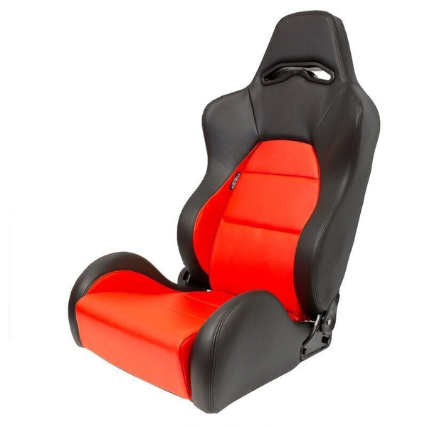 x2 Autostyle Black & Bright Red Sports Car Bucket Seats Synth Leather +slides