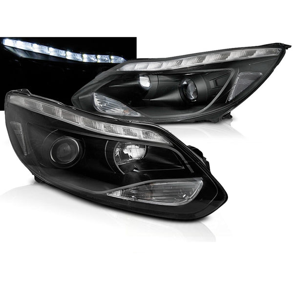 AMCP Pair LED DRL Halo Lightbar Headlights FORD FOCUS MK3 11-14 Black LHD