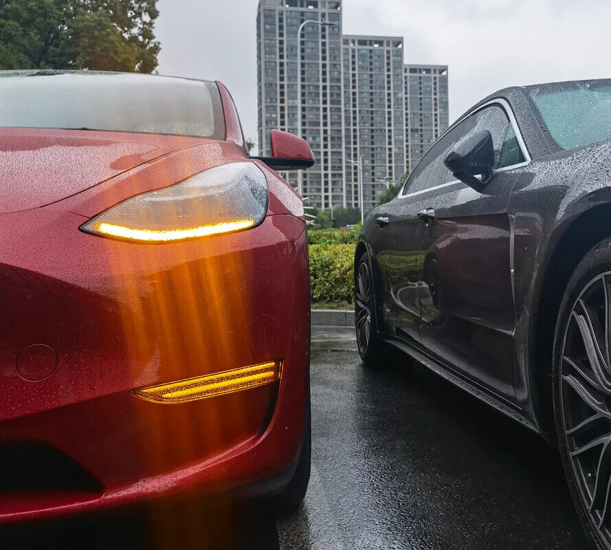 17+ Tesla Model 3 & Y SEQUENTIAL LED DRL Front Bumper Indicator Light Marker Kit