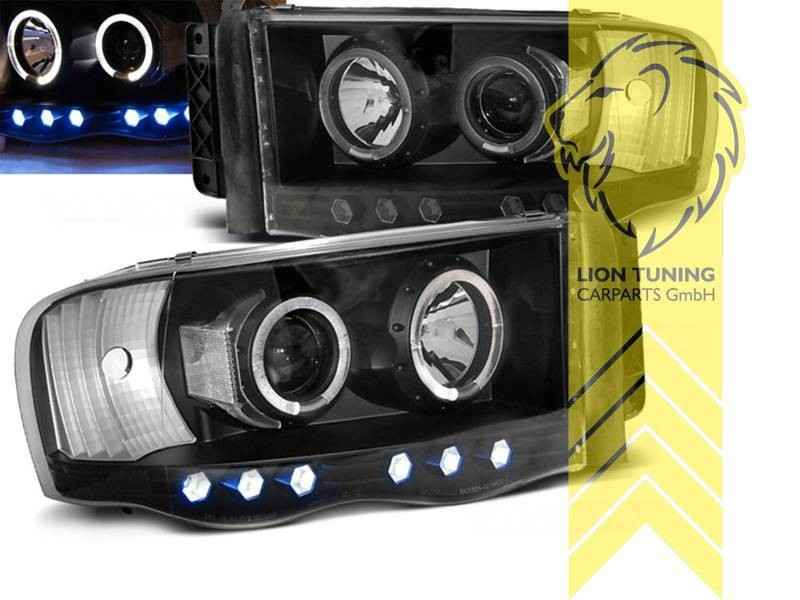 LTG Pair LED Halo DRL Headlights US Dodge RAM 3 MK3 3RD 02-06 Black EXPORT ONLY