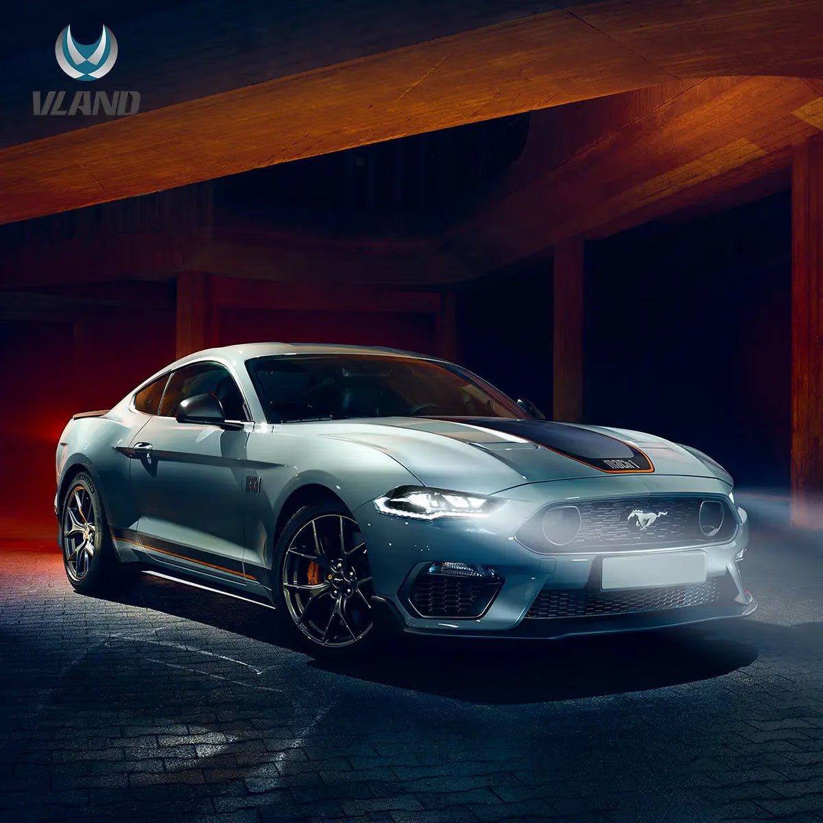 VLAND EU Pair Ford Mustang 6 18-22 LED DRL Lightbar Halo Headlights LHD