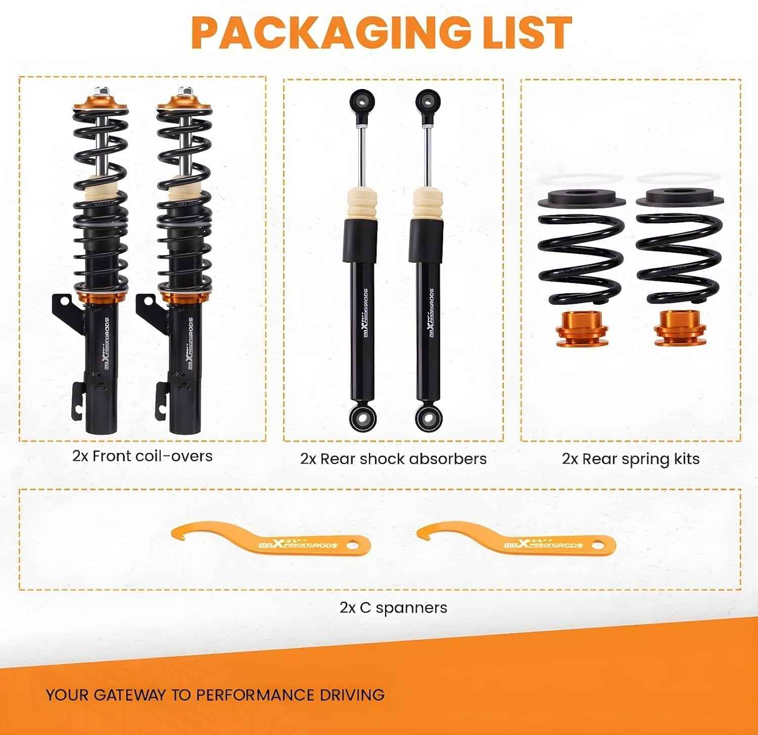 MXPR Coilovers Kit Audi TT Mk1 8N Quattro 98-06 1.8T 3.2 VR6 02 Coupe Roadster