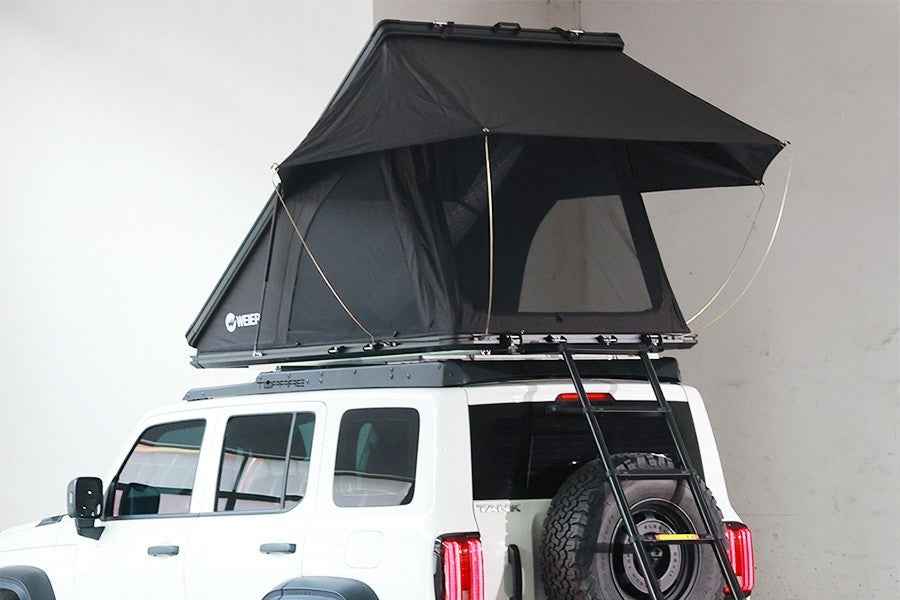 WEIER Aluminum Clamshell Hard Shell Triangle Roof Top Tent 2P + Mattress Ladder