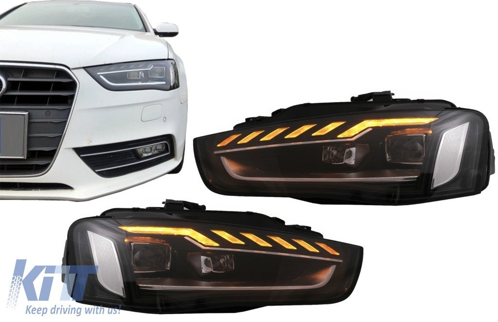 KT LUXE Pair Full LED DRL Seq Dyna Headlights Audi A4 B8.5 Facelift 12-15 LHD