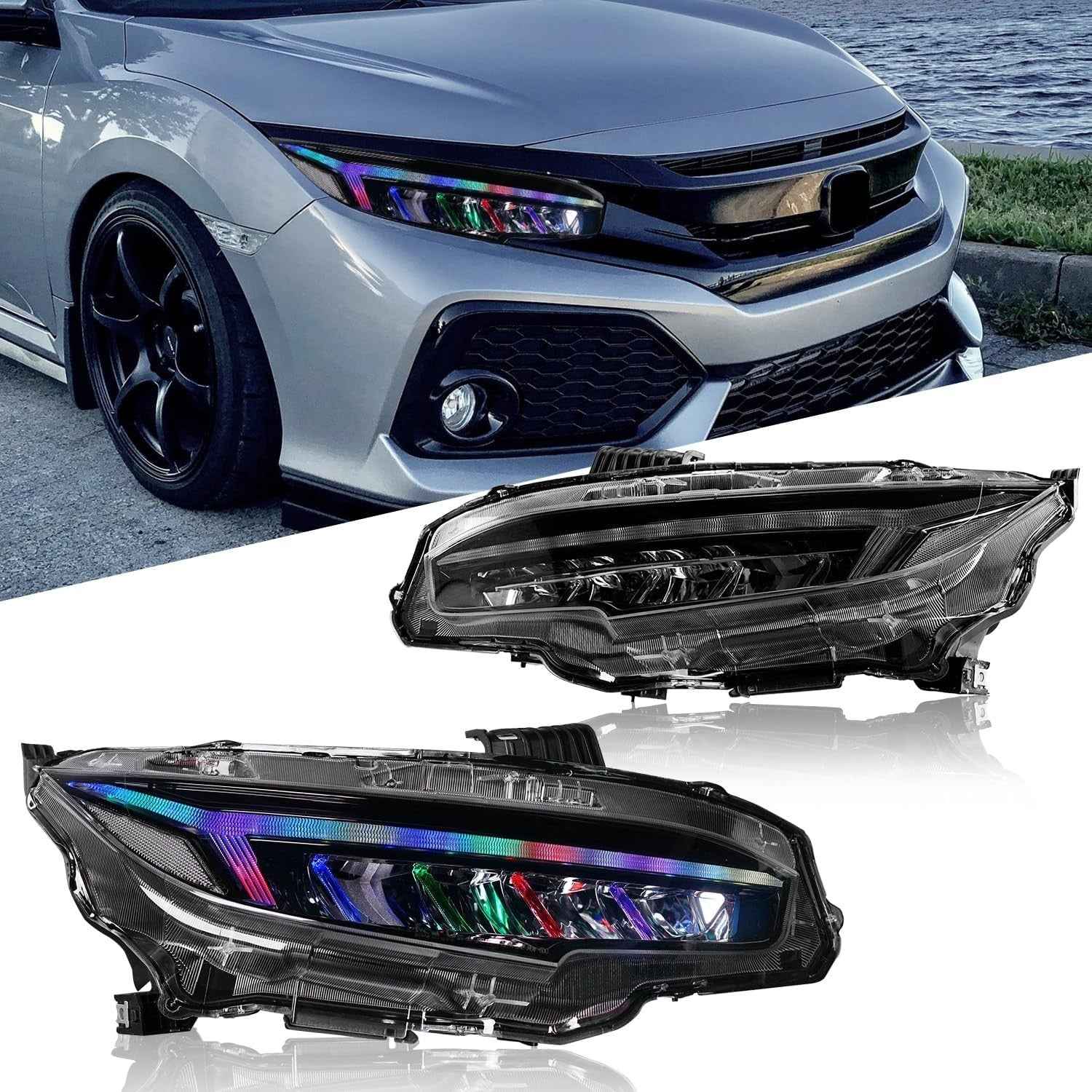 AC Pair RGB LED DRL Rear lights Tail Honda Civic 10 Seden Hatchback R 16-21