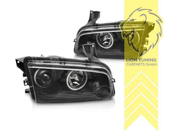 LTG Pair LED DRL Halo Headlights Dodge Charger LX Black 05-10 LHD EXPORT ONLY