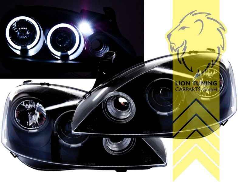 LTG Pair LED DRL Halo Ring Headlights Opel Corsa C Combo C 00-12 black LHD