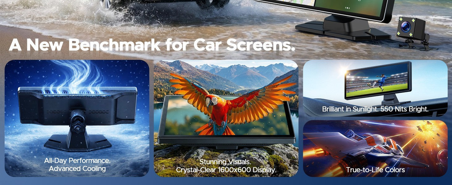 LO 9.26" Touch Screen 2.5K Dash Cam Car Stereo Carplay Android GPS + Rear Camera