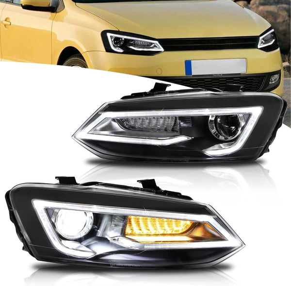UK RHD VLAND VW Polo MK5 6R 6C 09-17 LED DRL D2H Xenon Headlights Not 1.2 TSI/R