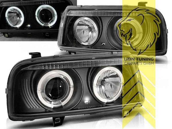 LTG Pair LED DRL Halo Ring Headlights VW Vento 1H2 91-98 Black LHD