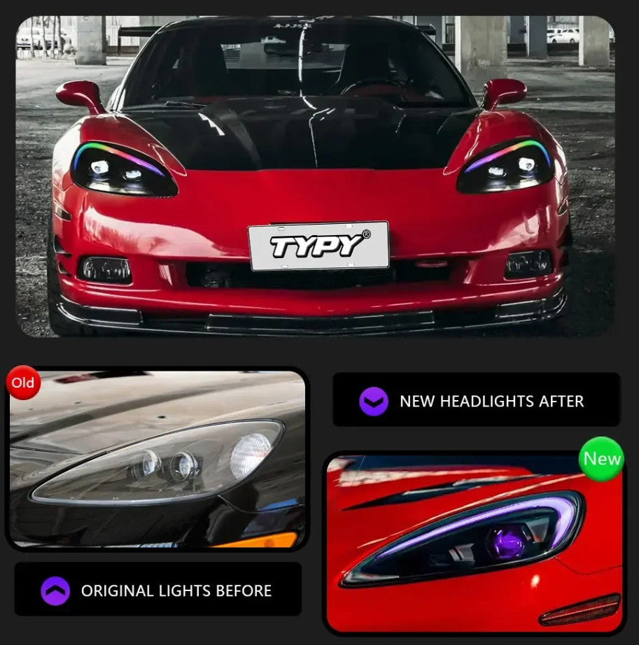 TYPY Pair Corvette C6 RGB 2005-2013 LED DRL RGB Colour Headlights LHD