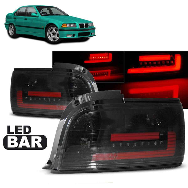 LT Pair LED Lightbar Rear Lights BMW E36 90-99 C/C Coupe Cabrio Smoke Black LHD