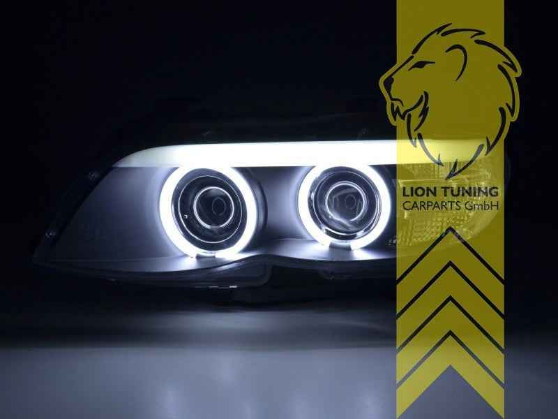LTG Pair LED DRL CCFL XENON HID Halo Ring Headlights BMW X5 E53 03-06 Black LHD