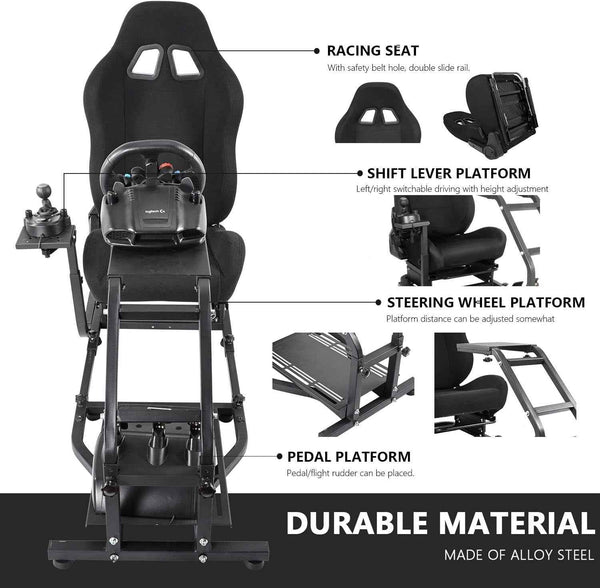 LUXE Driving Sim Racing Wheel Frame + Bucket Seat For Wheel & Pedals + Shifter