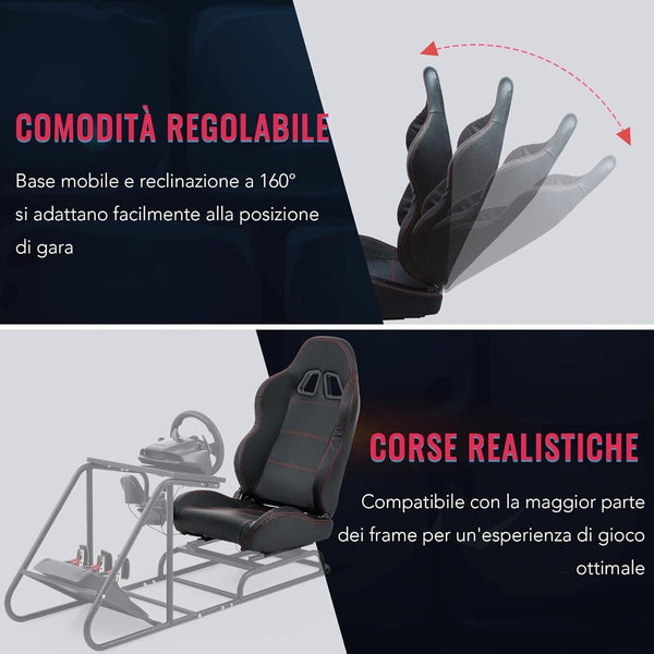 CZ x1 Black Vinyl Red Stitch Universal Bucket Seat for Car Racing Simulator Sim