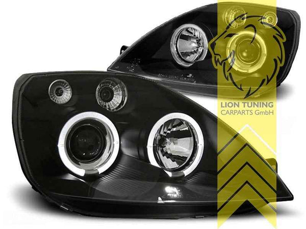 LTG Pair LED DRL Halo Headlights Ford Fiesta 6 JH1 JD3 JH JD 01-05 Black LHD