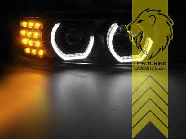 LTG LED Halo Ring DRL Headlights BMW E39 Sedan Touring Black LHD EXPORT ONLY