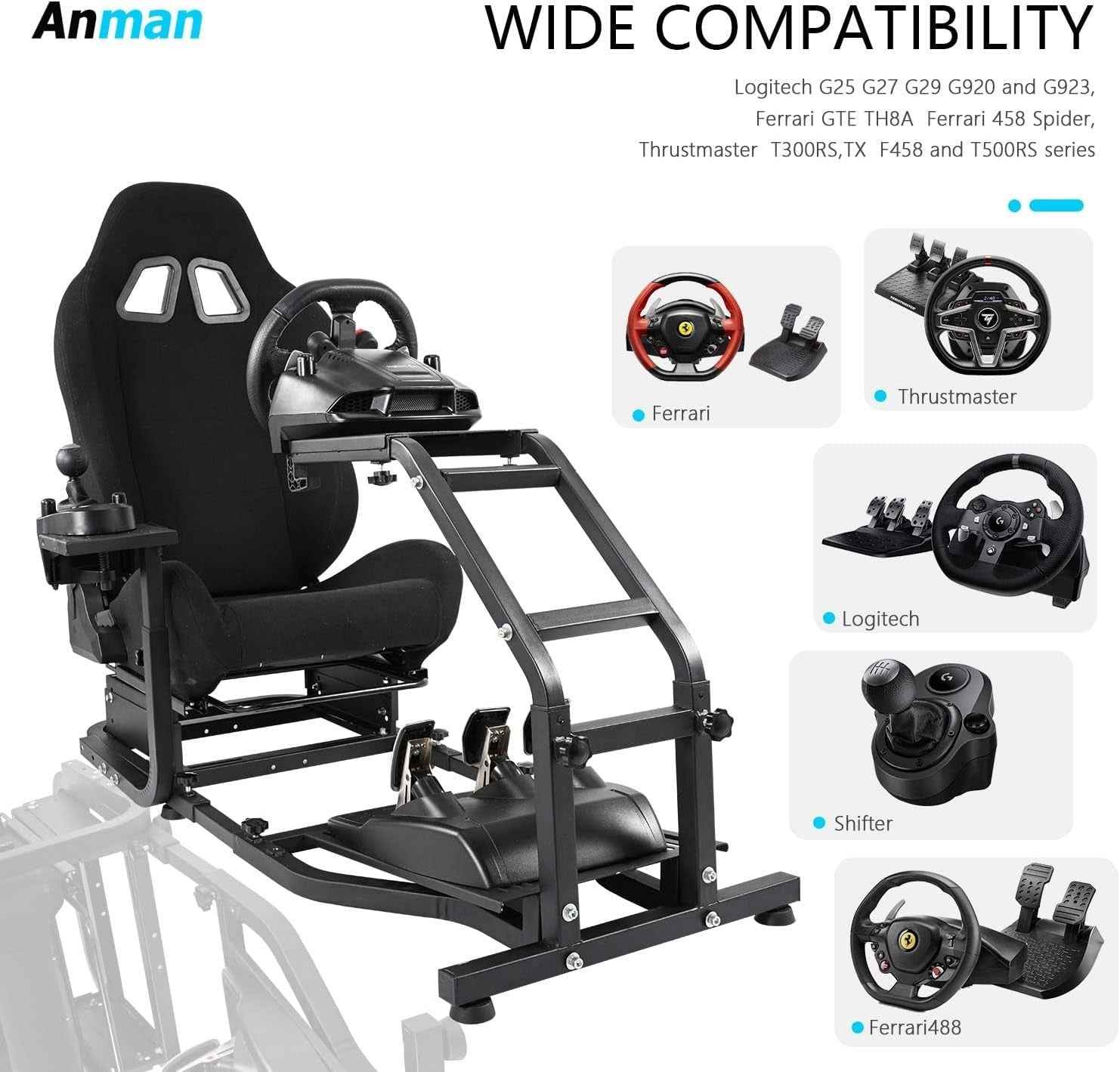 LUXE Driving Sim Racing Wheel Frame + Bucket Seat For Wheel & Pedals + Shifter