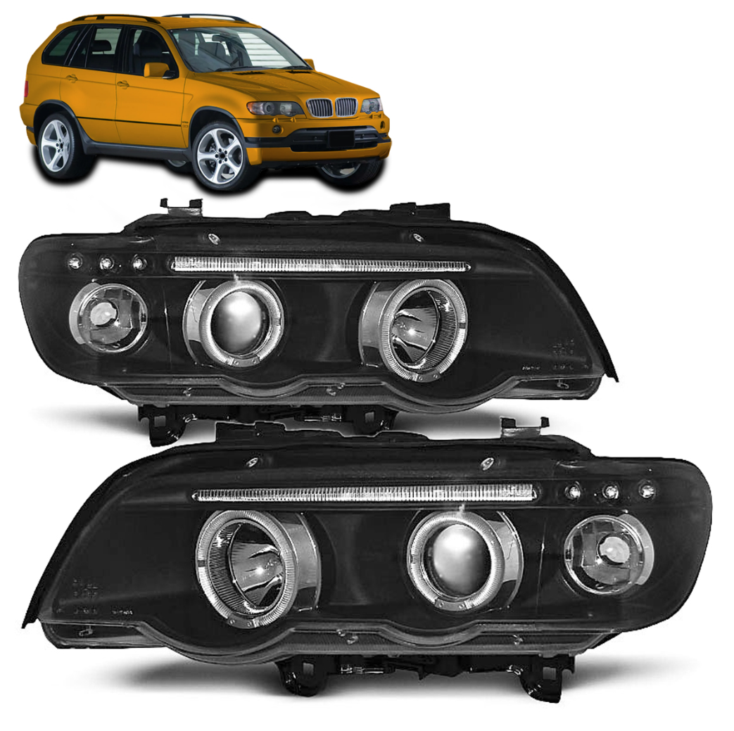 AMCP Pair LED DRL Halo Ring Angel Eyes Headlights BMW X5 E53 99-03 LHD