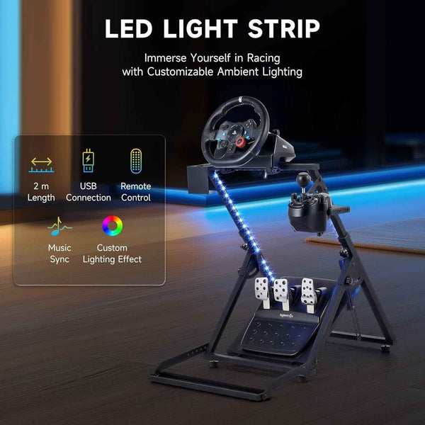 LED Strip Driving Game Sim Racing Frame Stand for Wheel Pedals Xbox PS PC
